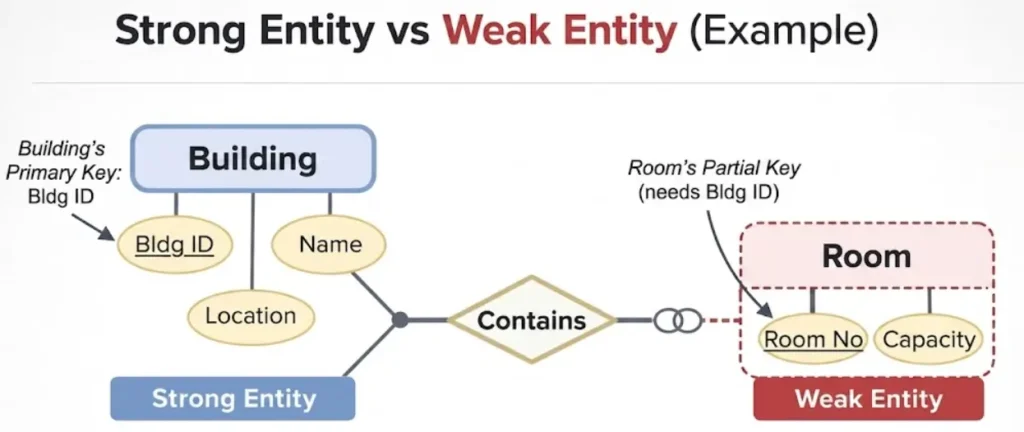weak and strong entity in Hindi DBMS