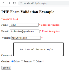 php validation form example