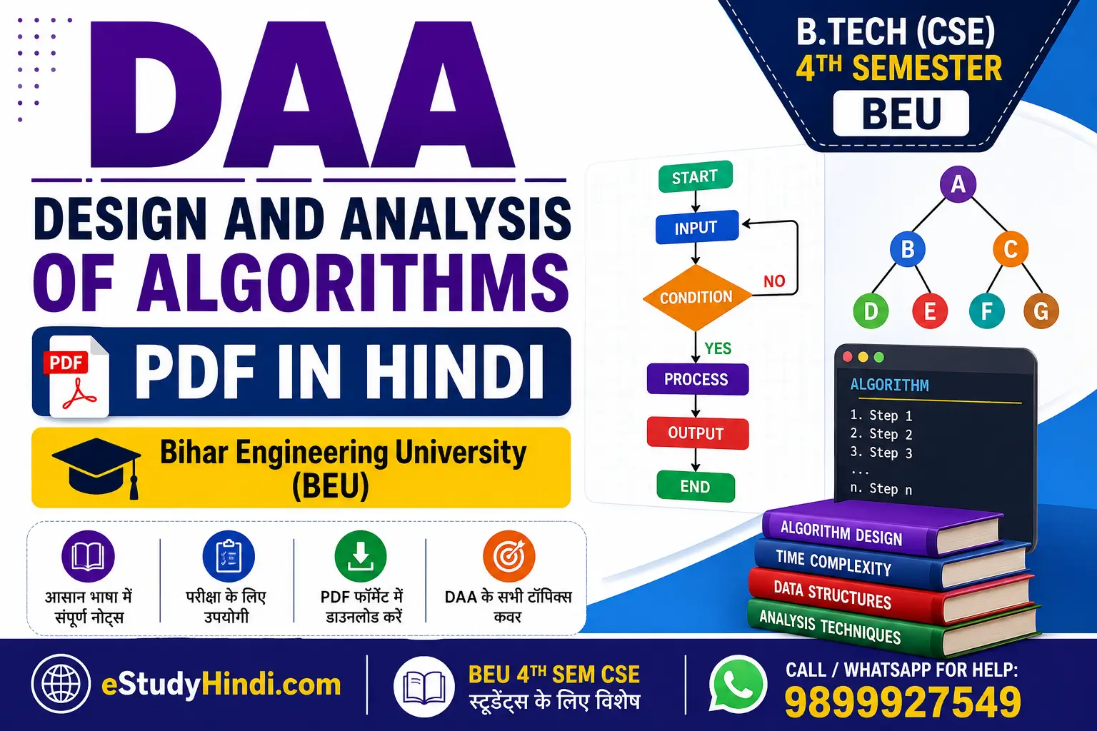 Design and Analysis of Algorithms (DAA) PDF in Hindi - BEU B.Tech CSE 4th Semester PDF Notes